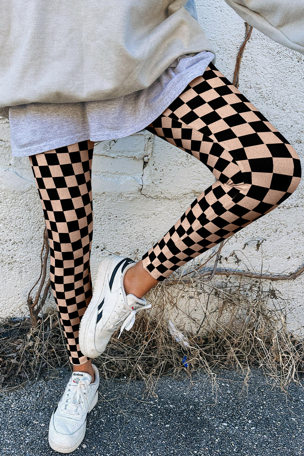 Khaki Checkered Pattern High Waist Skinny Leggings-Chaelisa's New Jammies
