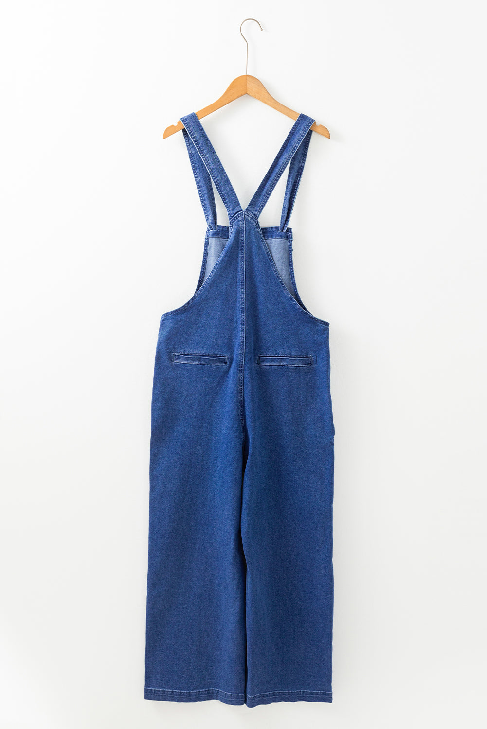 Prussian Blue Mineral Wash Knotted Strap Patched Pocket Wide Leg Denim Overalls-Chaelisa's New Jammies