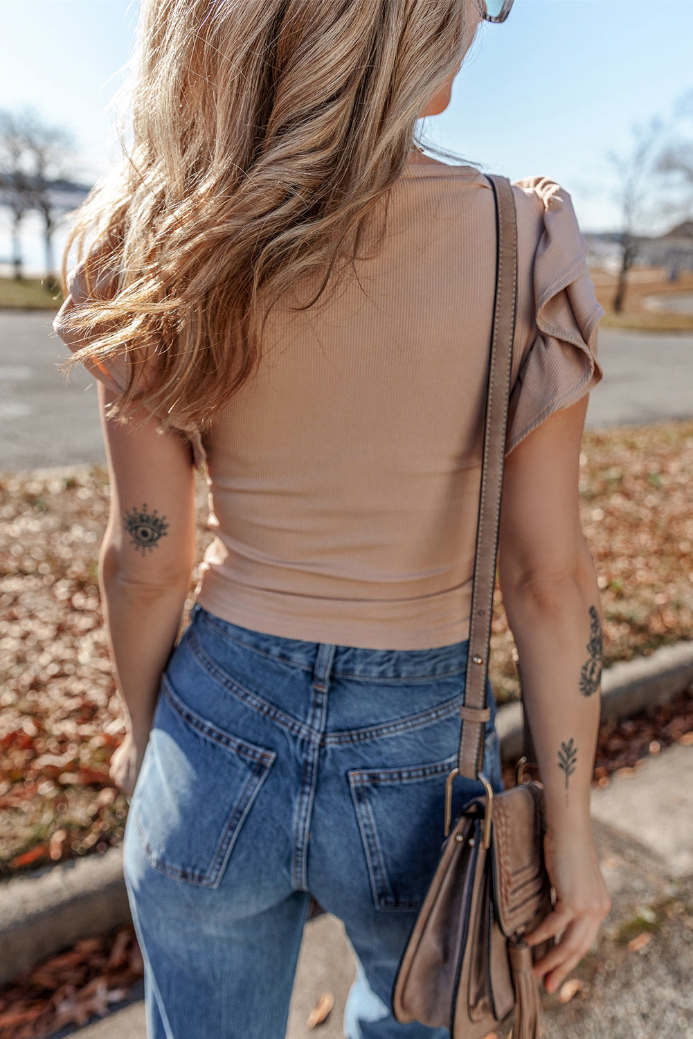 Smoke Gray Ribbed Knit Ruffled Shoulder Slim Fit Tank Top-Chaelisa's New Jammies