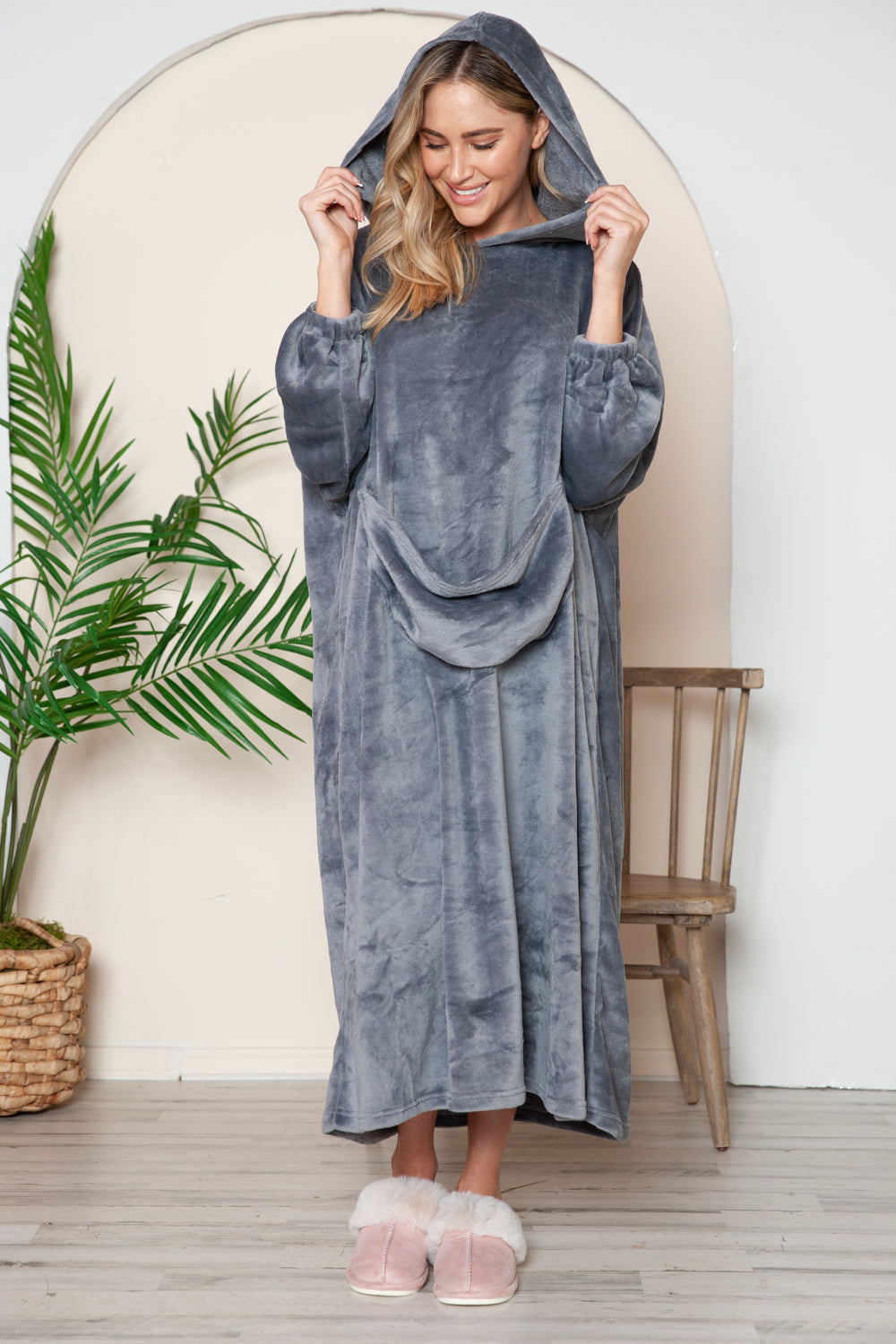 Double Take Full Size Pocketed Hooded Midi Lounge Dress-Chaelisa's New Jammies