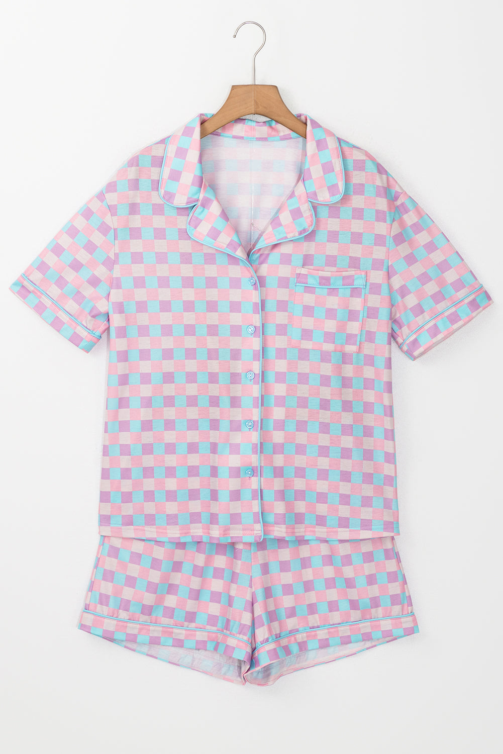 Purple Checkered Pattern Short Sleeve Pajamas Set-Chaelisa's New Jammies