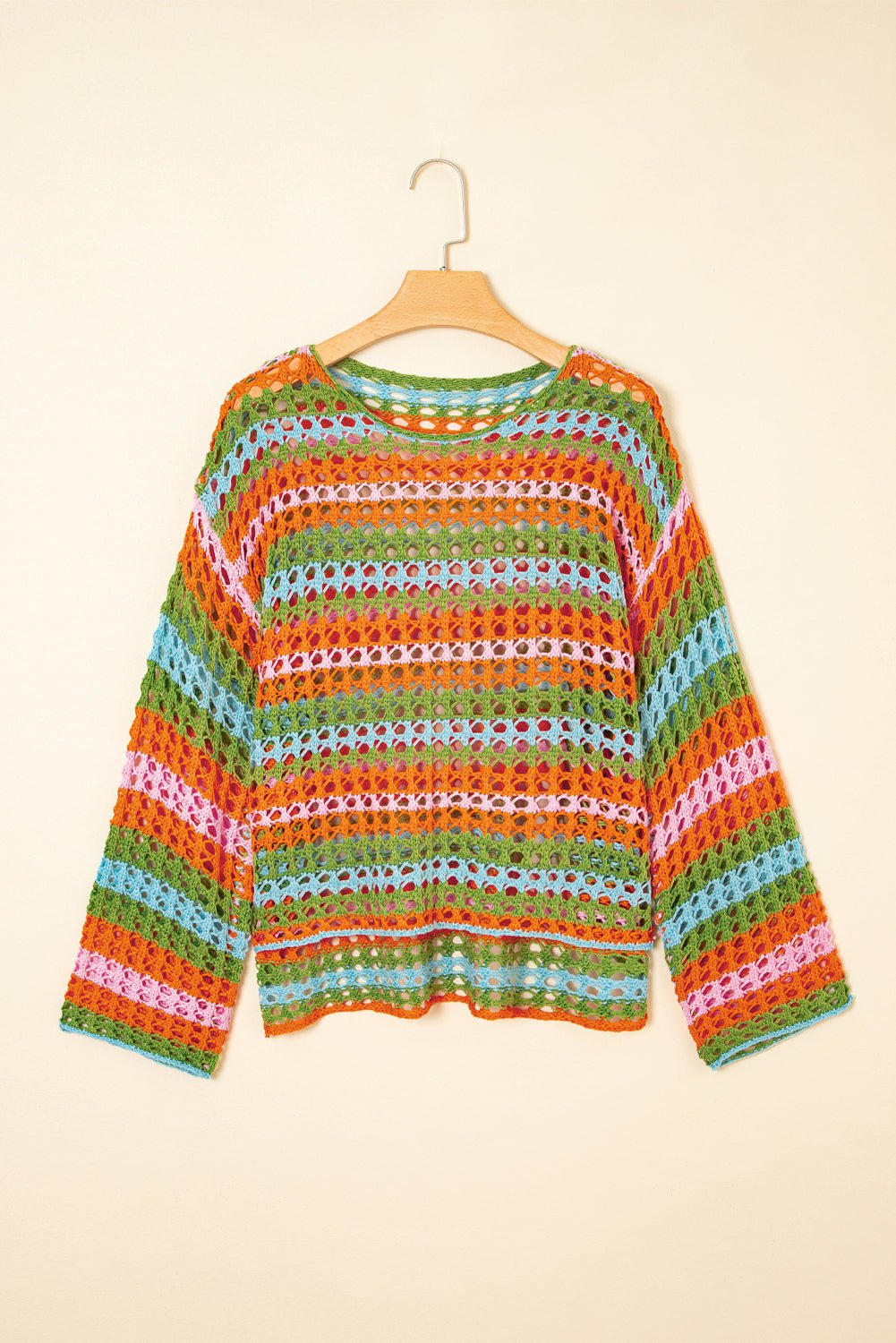 Carrot Multi Stripe Open Knit Sweater Beach Cover Up - Chaelisa's New Jammies