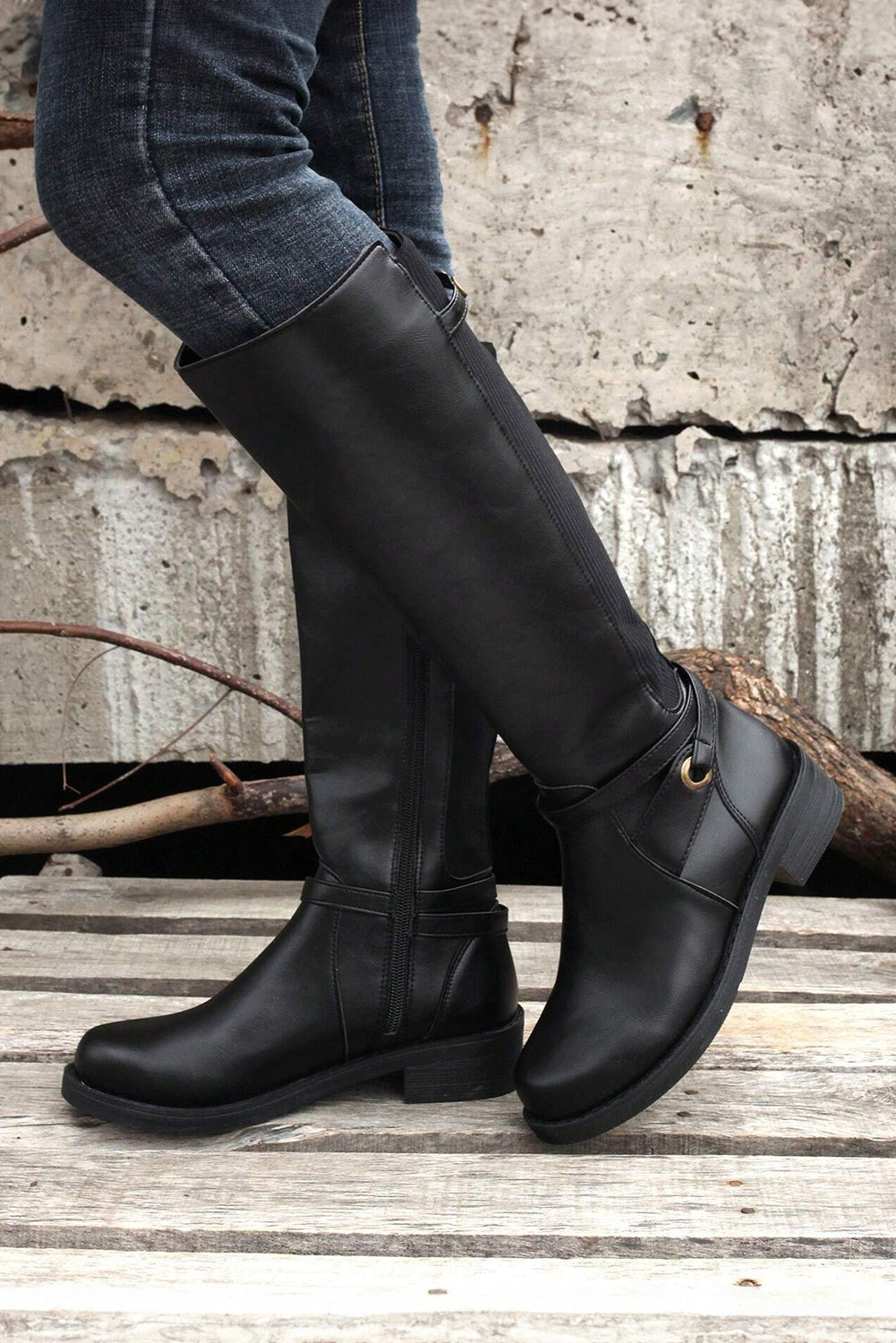 Black Side Zipper Knee High Chunky Low Heel Boots-Chaelisa's New Jammies