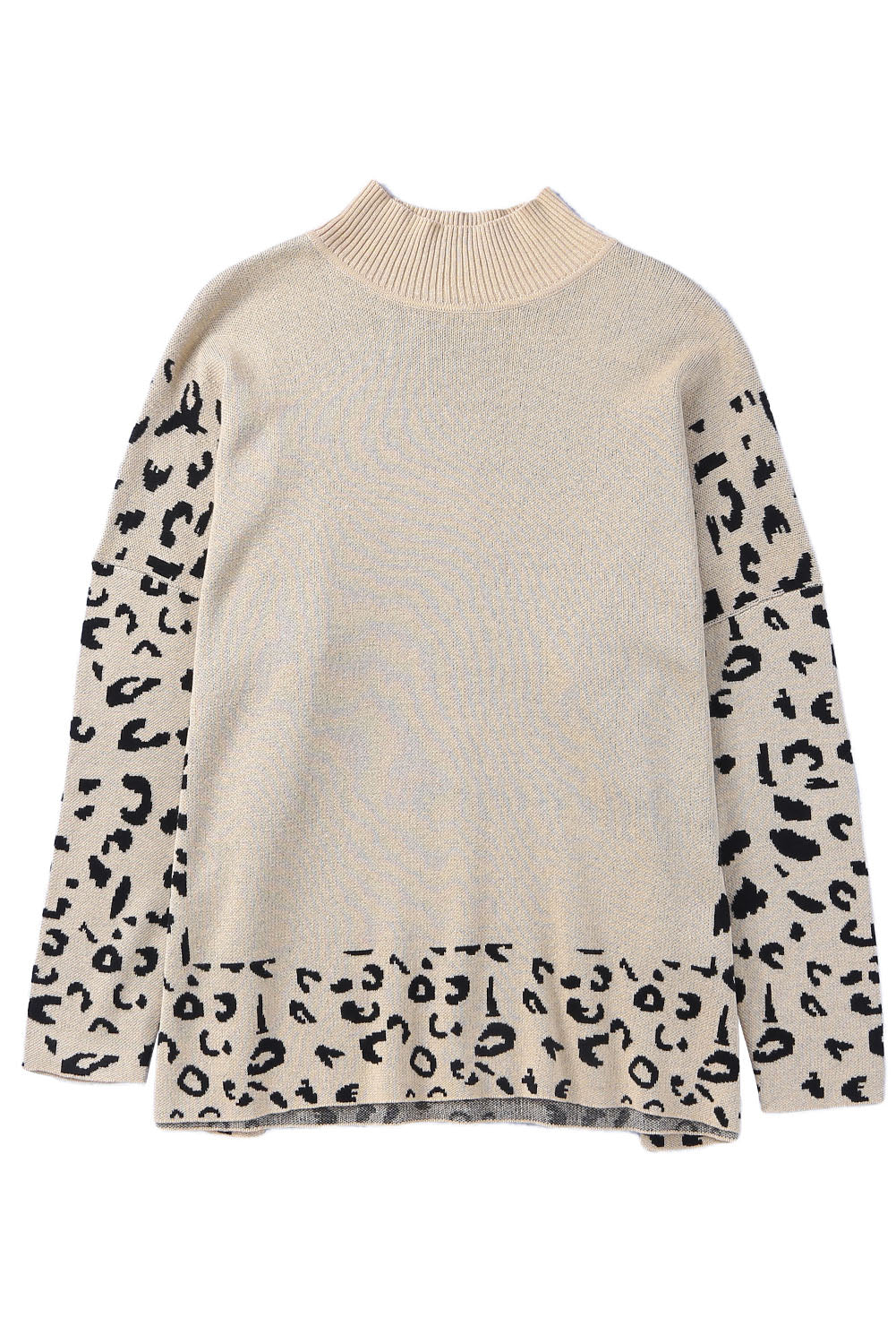 Khaki Leopard Casual Side Slit High Neck Oversized Sweater-Chaelisa's New Jammies