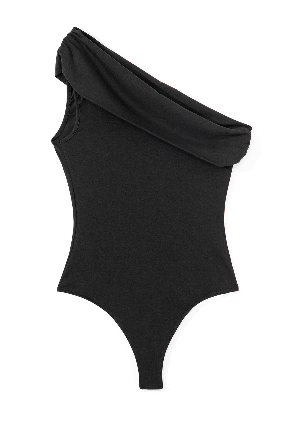Black Solid Color Pleated One Shoulder Bodysuit-Chaelisa's New Jammies