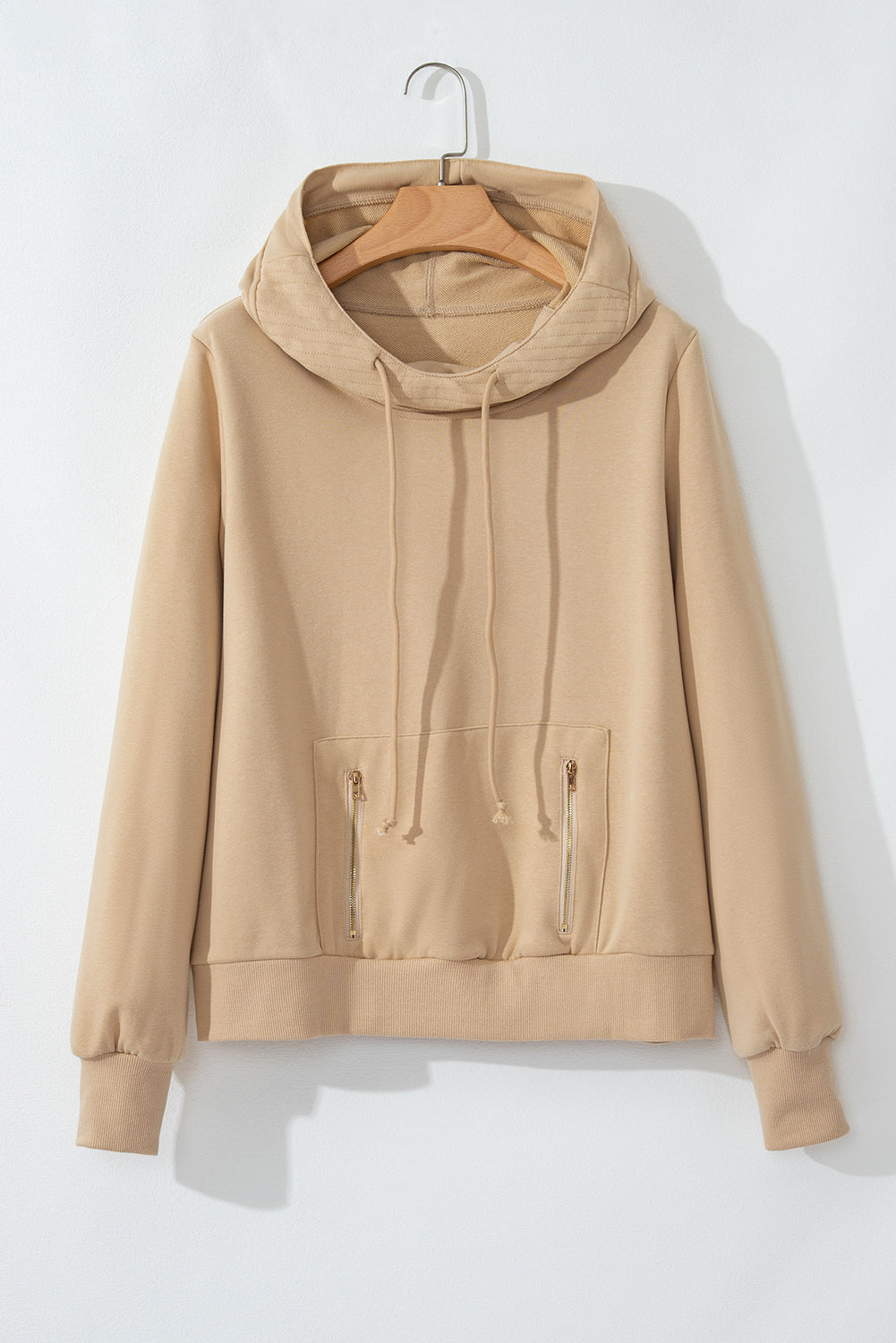 Parchment Zipped Pocket Cozy Drawstring Hoodie-Chaelisa's New Jammies