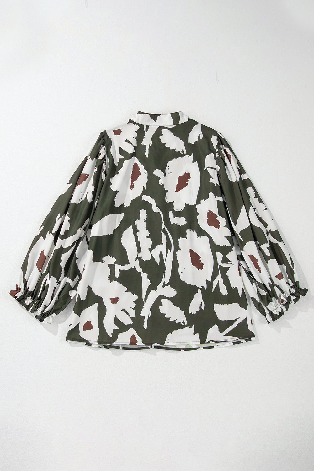 Four Leaf Clover Abstract Floral Print Puff Sleeve Half Button Blouse-Chaelisa's New Jammies