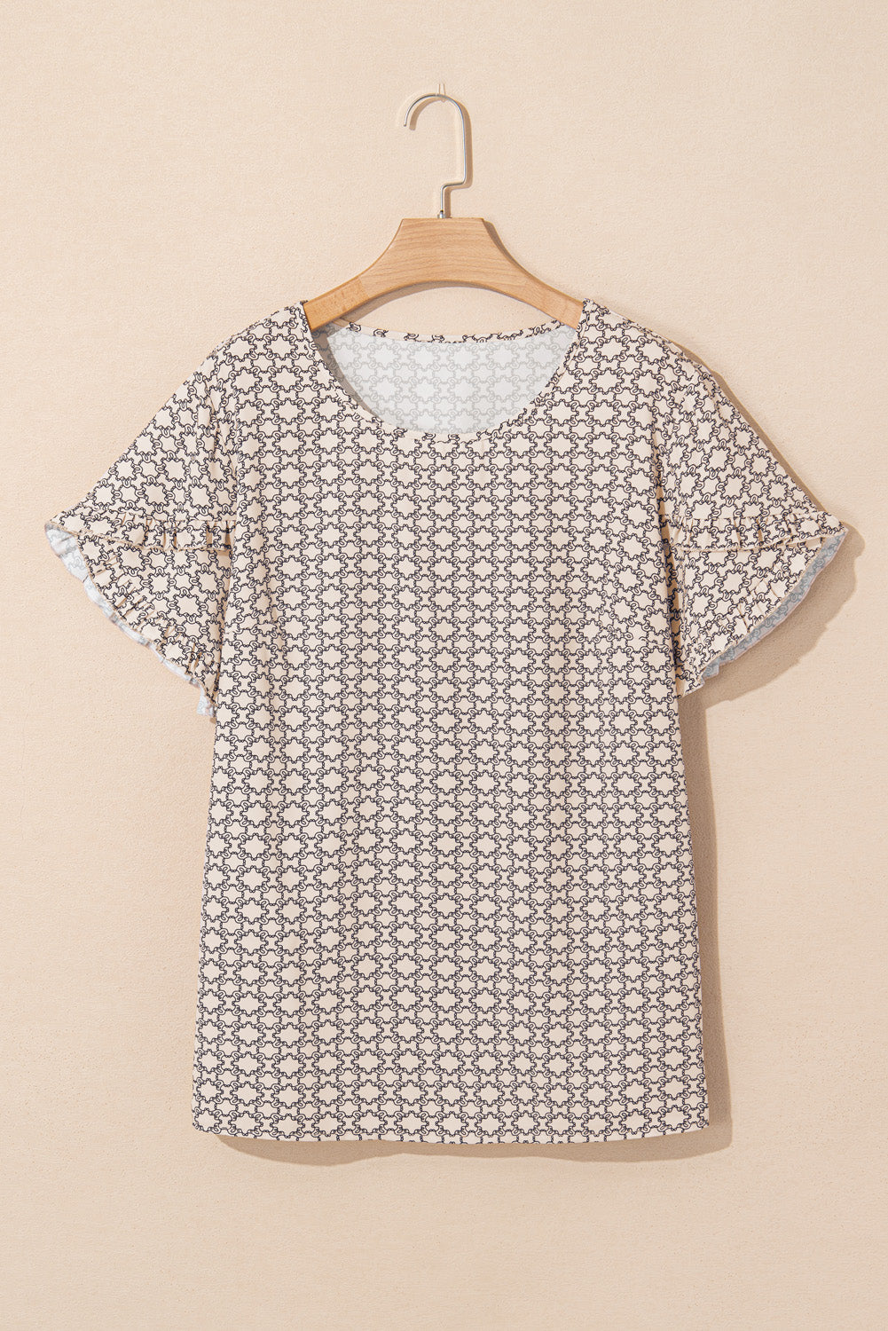 Khaki Plus Size Geometric Print Ruffled Sleeve Blouse-Chaelisa's New Jammies