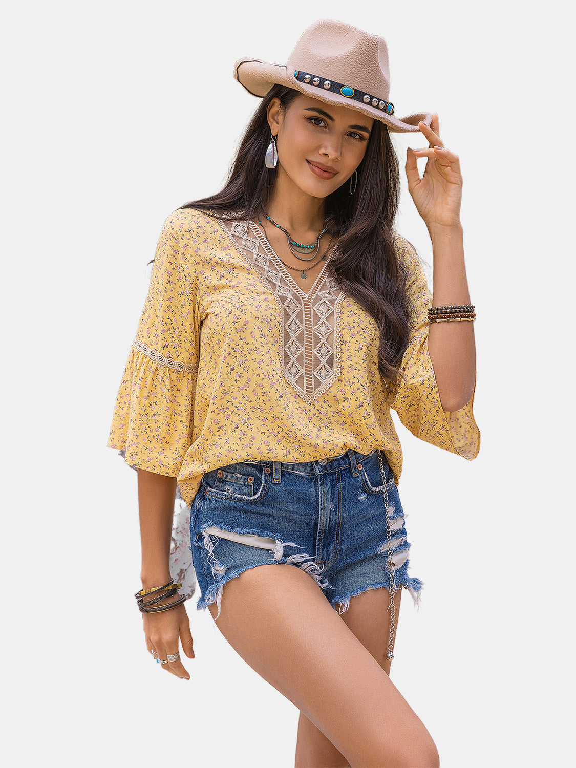 Ditsy Floral V-Neck Blouse-Chaelisa's New Jammies