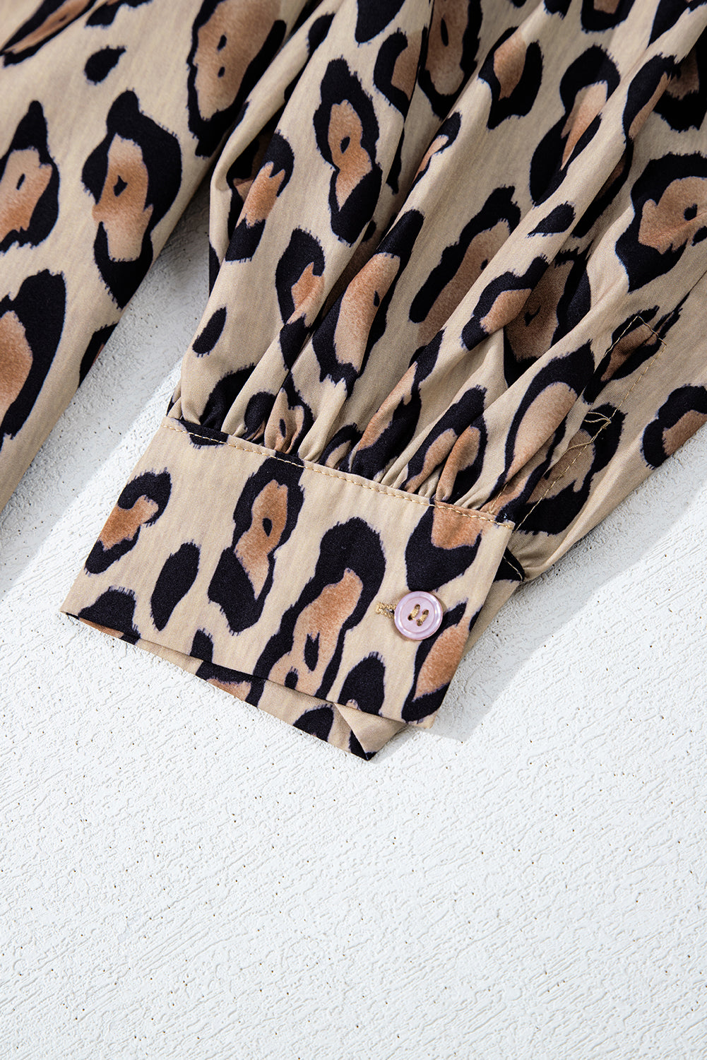 Light French Beige Oversized Leopard Print Balloon Sleeve Casual Shirt-Chaelisa's New Jammies