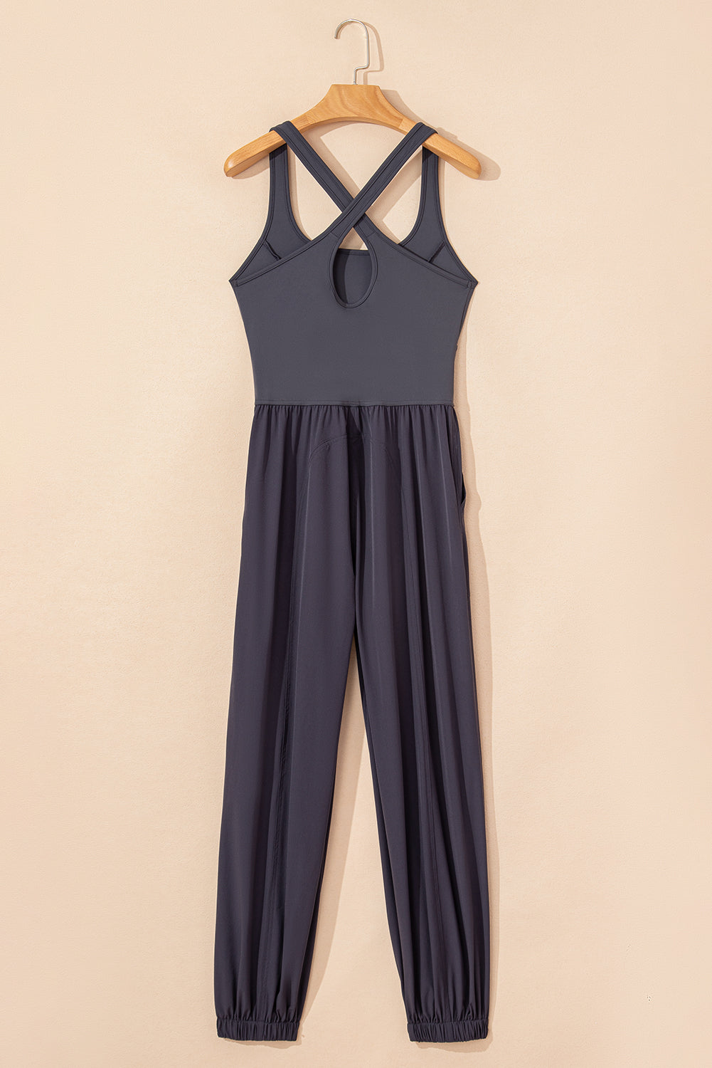 Carbon Grey Back Crossed Straps Hollow Out Jogger Jumpsuit-Chaelisa's New Jammies