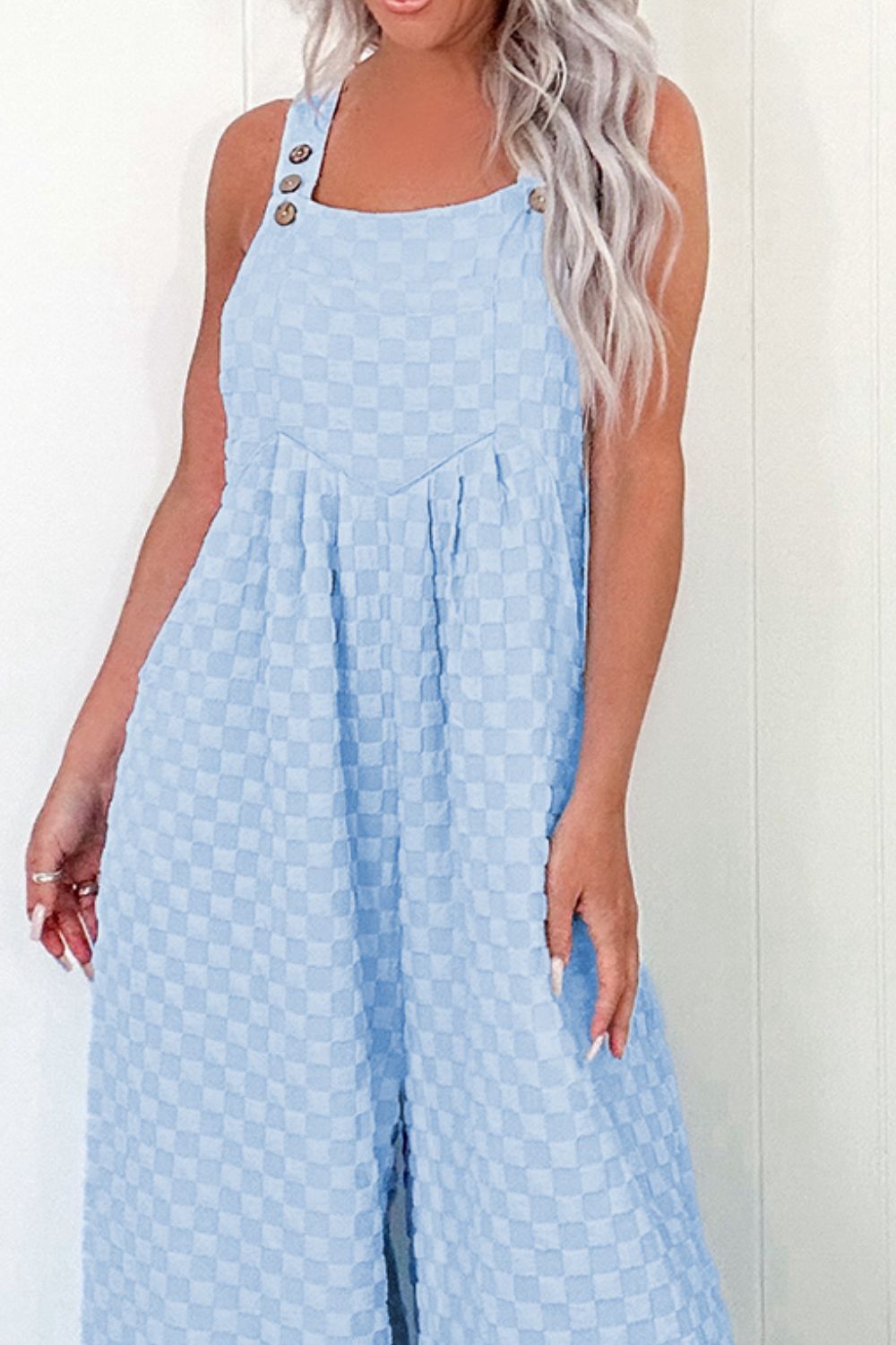 Checkered Pocketed Wide Leg Overalls - Chaelisa's New Jammies