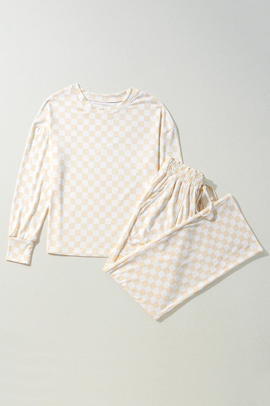 Checkered Print Long Sleeve Top Pants Lounge Set - Chaelisa's New Jammies