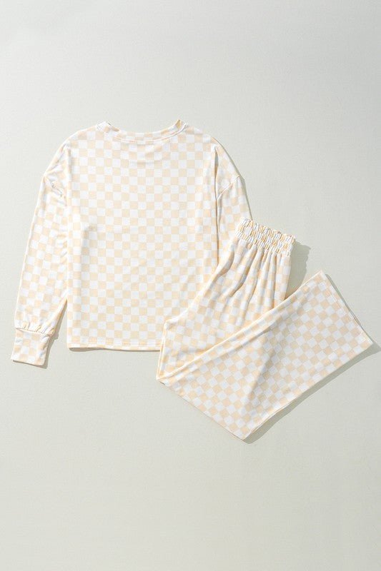 Checkered Print Long Sleeve Top Pants Lounge Set - Chaelisa's New Jammies