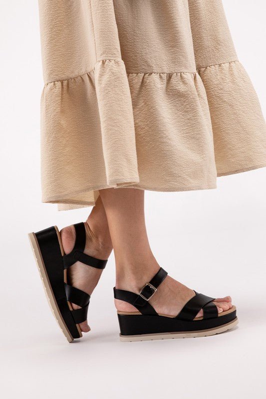 Clever - S Cross Strap Wedge Sandals - Chaelisa's New Jammies