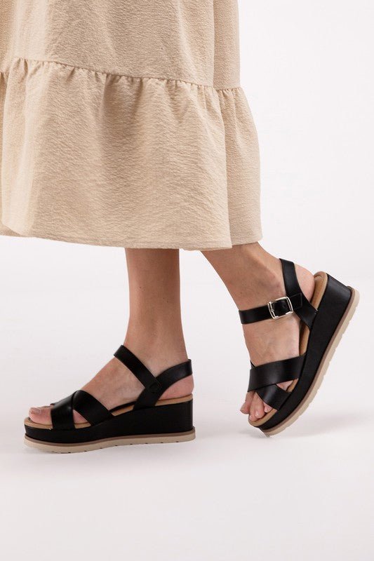 Clever - S Cross Strap Wedge Sandals - Chaelisa's New Jammies