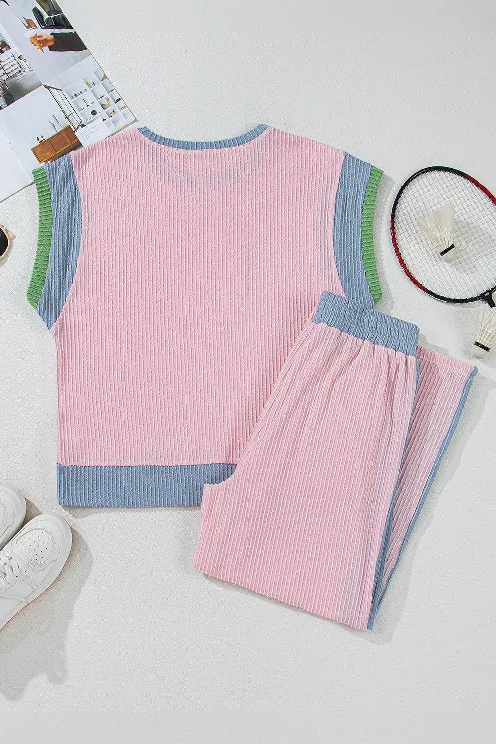 Contrast Round Neck Top and Pants Set - Chaelisa's New Jammies