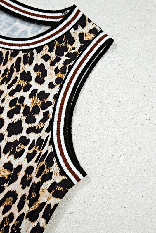 Contrast Stripe Trim Leopard Sleeveless long Dress - Chaelisa's New Jammies