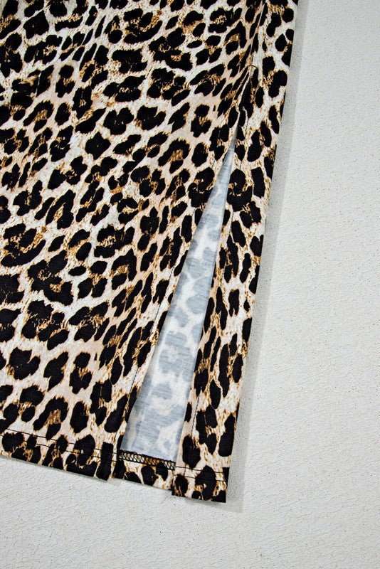 Contrast Stripe Trim Leopard Sleeveless long Dress - Chaelisa's New Jammies