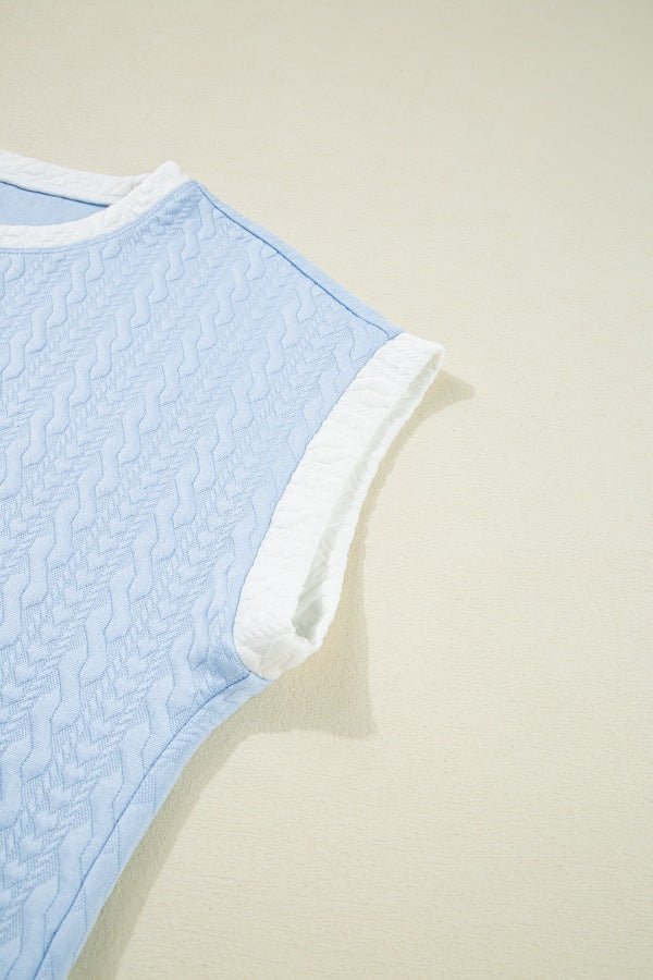 Contrast Trim Textured Crewneck Tee and Pocketed Skirt Set - Chaelisa's New Jammies