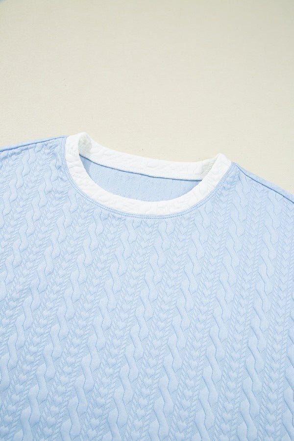 Contrast Trim Textured Crewneck Tee and Pocketed Skirt Set - Chaelisa's New Jammies