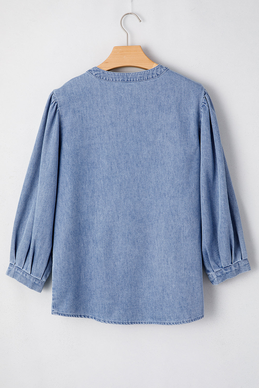 Myosotis Denim Front Pintuck Bow Tie Puff Sleeve Top-Chaelisa's New Jammies
