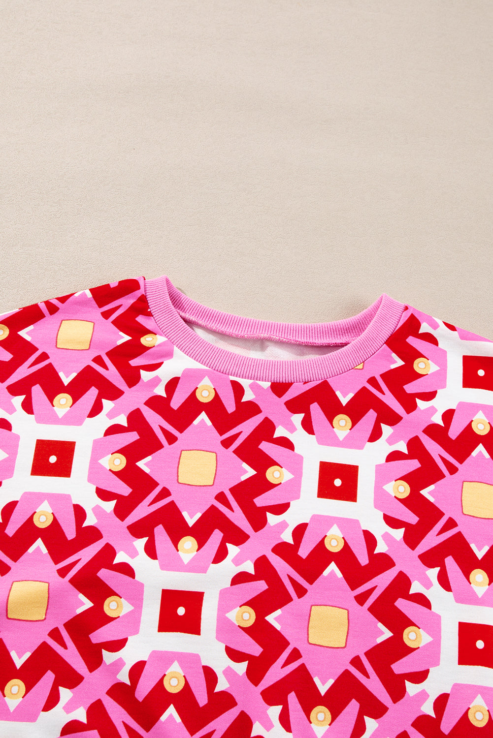 Sachet Pink Geometric Print Long Sleeve Top and Drawstring Shorts Set-Chaelisa's New Jammies