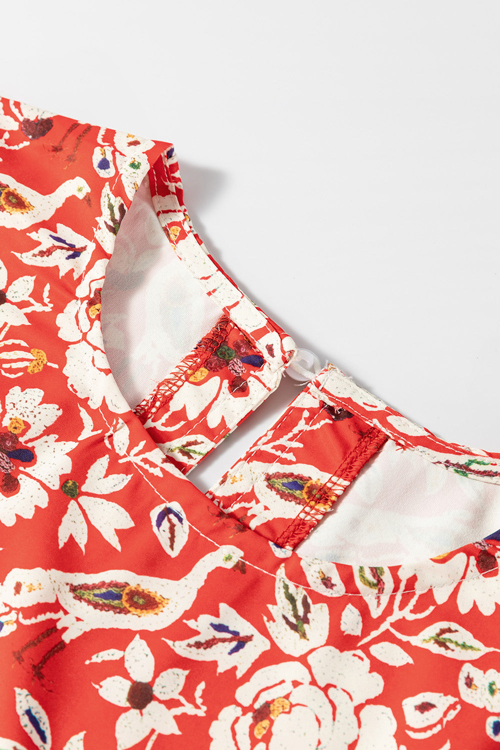 Red Colorful Floral Patchwork Long Sleeve Pleated Mini Dress-Chaelisa's New Jammies