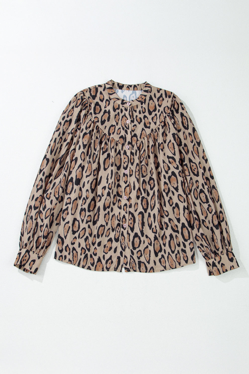 Light French Beige Oversized Leopard Print Balloon Sleeve Casual Shirt-Chaelisa's New Jammies