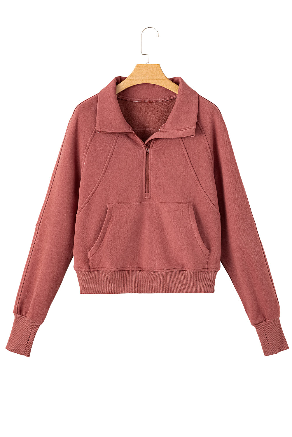 Gray Zip Up Stand Collar Ribbed Thumbhole Sleeve Sweatshirt-Chaelisa's New Jammies