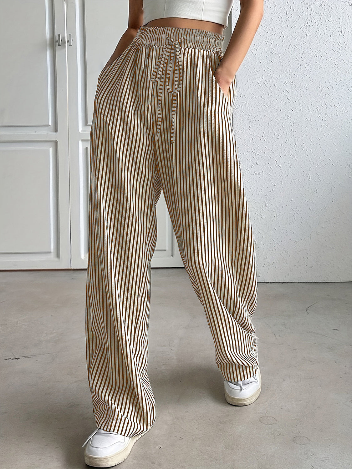 Drawstring Striped Elastic Waist Pants-Chaelisa's New Jammies