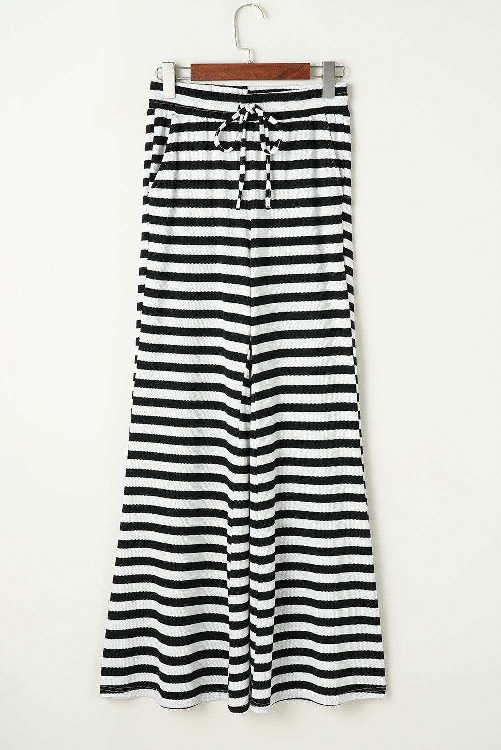 Black Stripe Lace-up Waist Casual Flared Pants-Chaelisa's New Jammies