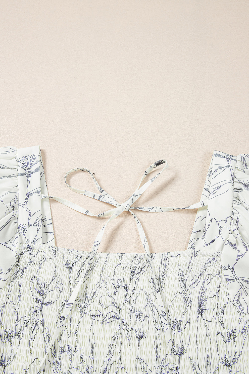 Beige Floral Print Square Neck Shirred Back Puff Sleeve Mini Dress-Chaelisa's New Jammies