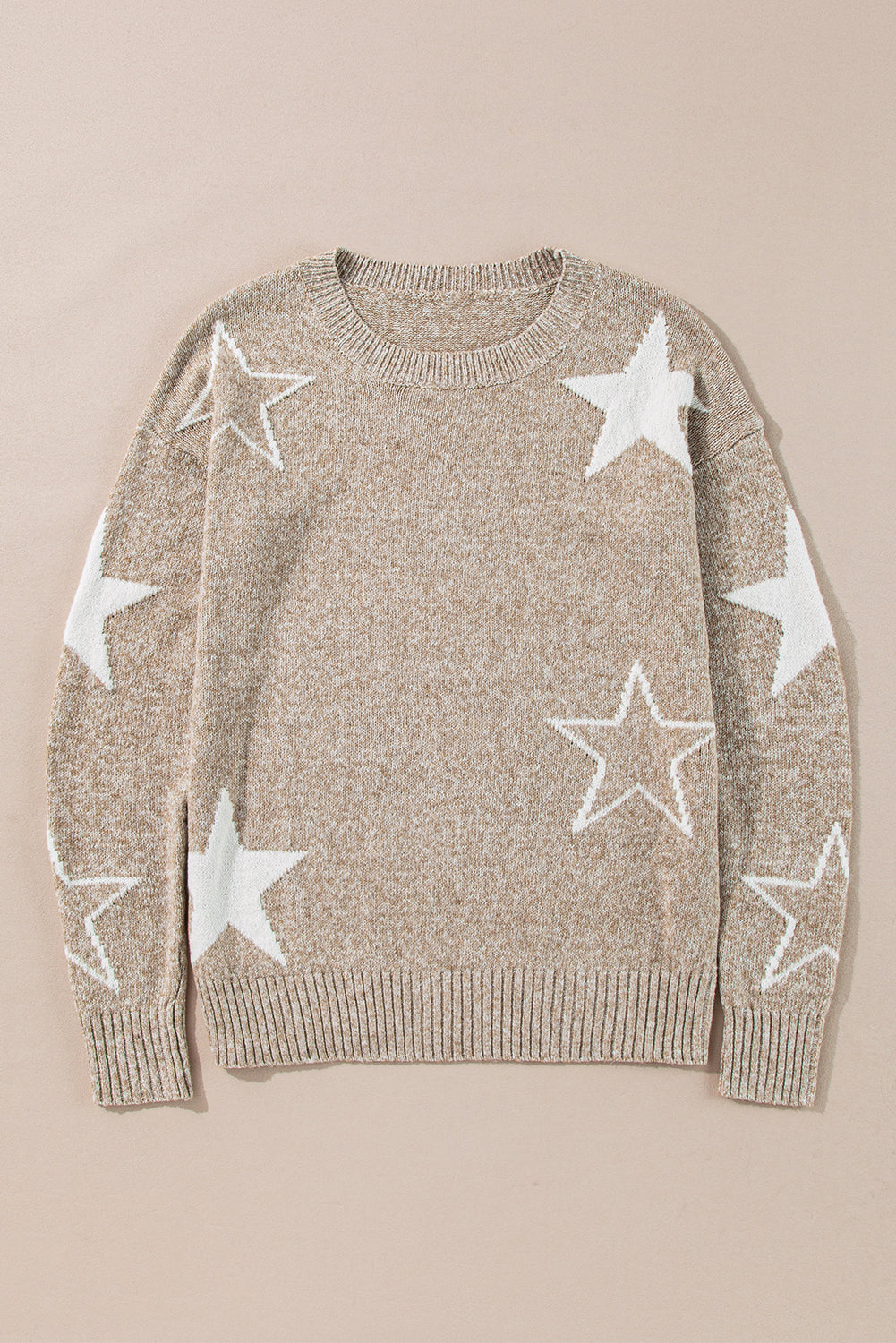 Khaki Star Pattern Drop Shoulder Knit Sweater-Chaelisa's New Jammies