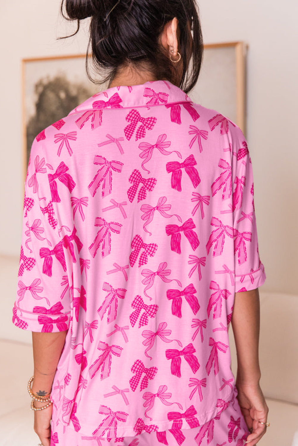 Pink Bow Print Half Sleeve Shirt and Shorts Pajamas Set-Chaelisa's New Jammies
