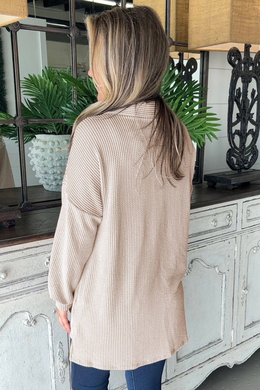 Parchment Sequin Patch Chest Pocket Corded Shacket-Chaelisa's New Jammies