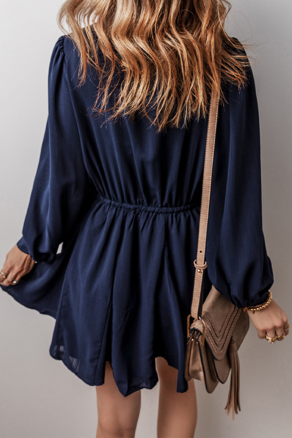 Navy Blue Solid Chest Pockets Tunic Shirt Mini Dress-Chaelisa's New Jammies