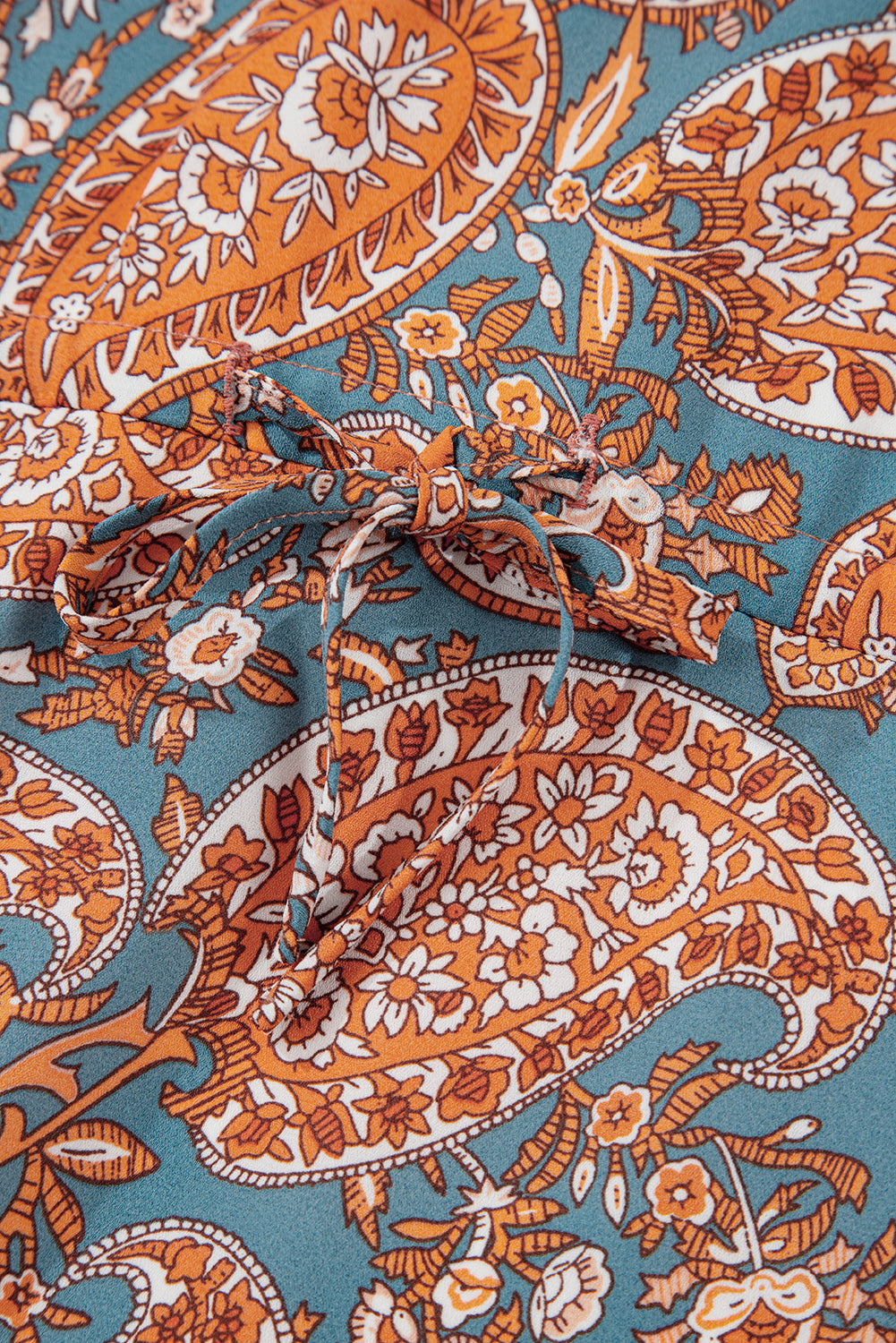 Orange Paisley Print Loose Fit Drawstring High Waist Mini Dress-Chaelisa's New Jammies