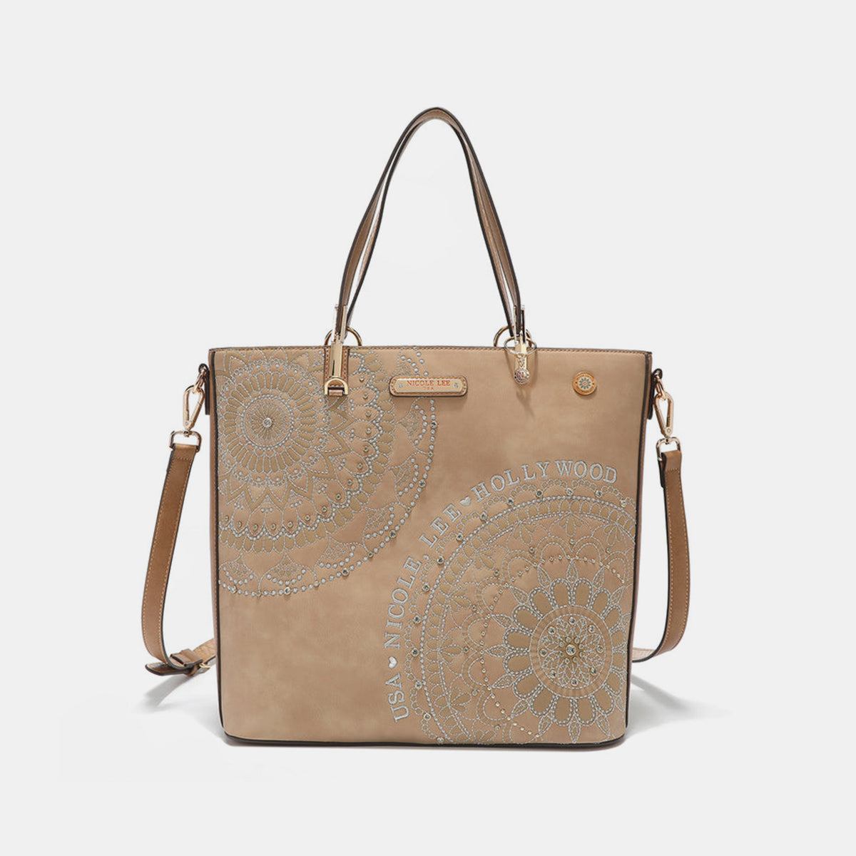 Nicole Lee USA Metallic Stitching Embroidery Inlaid Rhinestone Tote Bag-Chaelisa's New Jammies