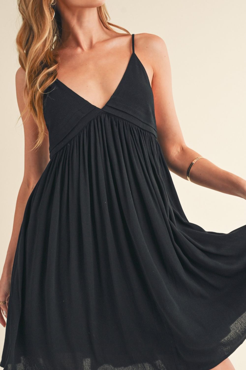 Aemi + Co Ruched Plunge Mini Cami Dress-Chaelisa's New Jammies