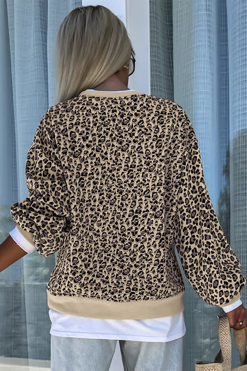 Parchment Leopard Print Crew Neck Sweatshirt-Chaelisa's New Jammies