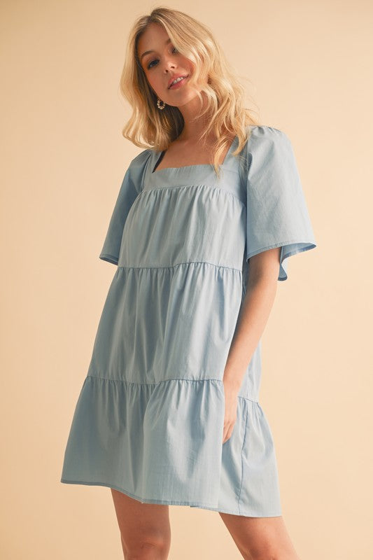 Aemi + Co Square Neck Half Sleeve Tiered Dress-Chaelisa's New Jammies