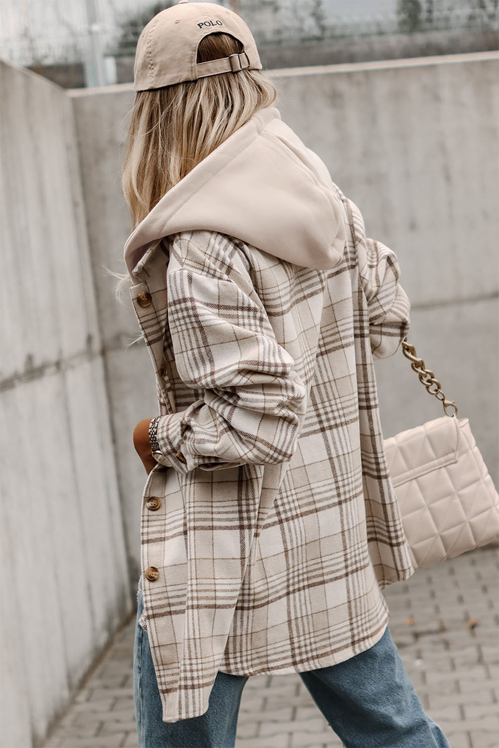Khaki Plaid Removable Hood Buttoned Shacket-Chaelisa's New Jammies