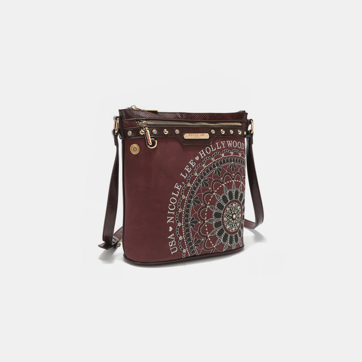 Nicole Lee USA Metallic Stitching Embroidery Inlaid Rhinestone Crossbody Bag-Chaelisa's New Jammies