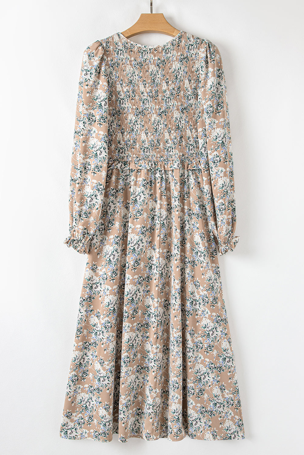 Khaki Maple Grove Floral Smocked Puff Sleeve Long Dress-Chaelisa's New Jammies