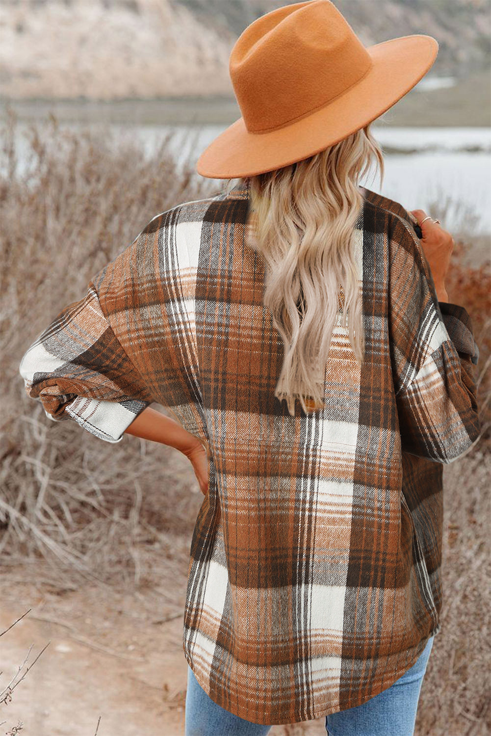 Brown Plaid Flap Pockets Shacket-Chaelisa's New Jammies