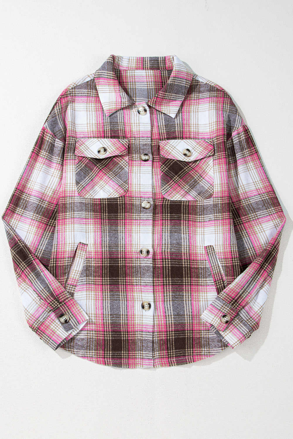 Pink Plaid Flap Pocket Button Up Shacket-Chaelisa's New Jammies