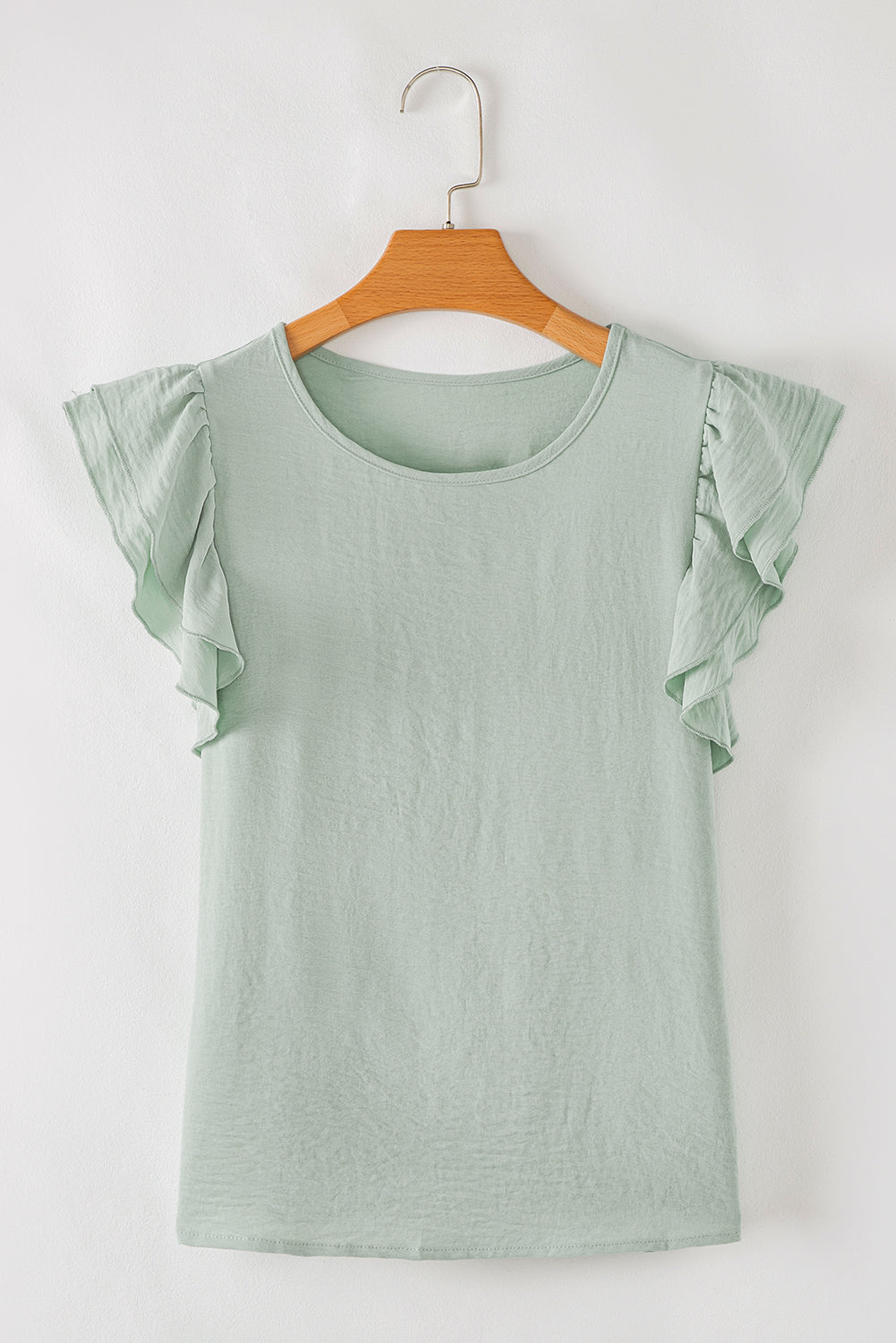 Clearly Aqua Solid Color Ruffled Short Sleeve Casual Blouse-Chaelisa's New Jammies
