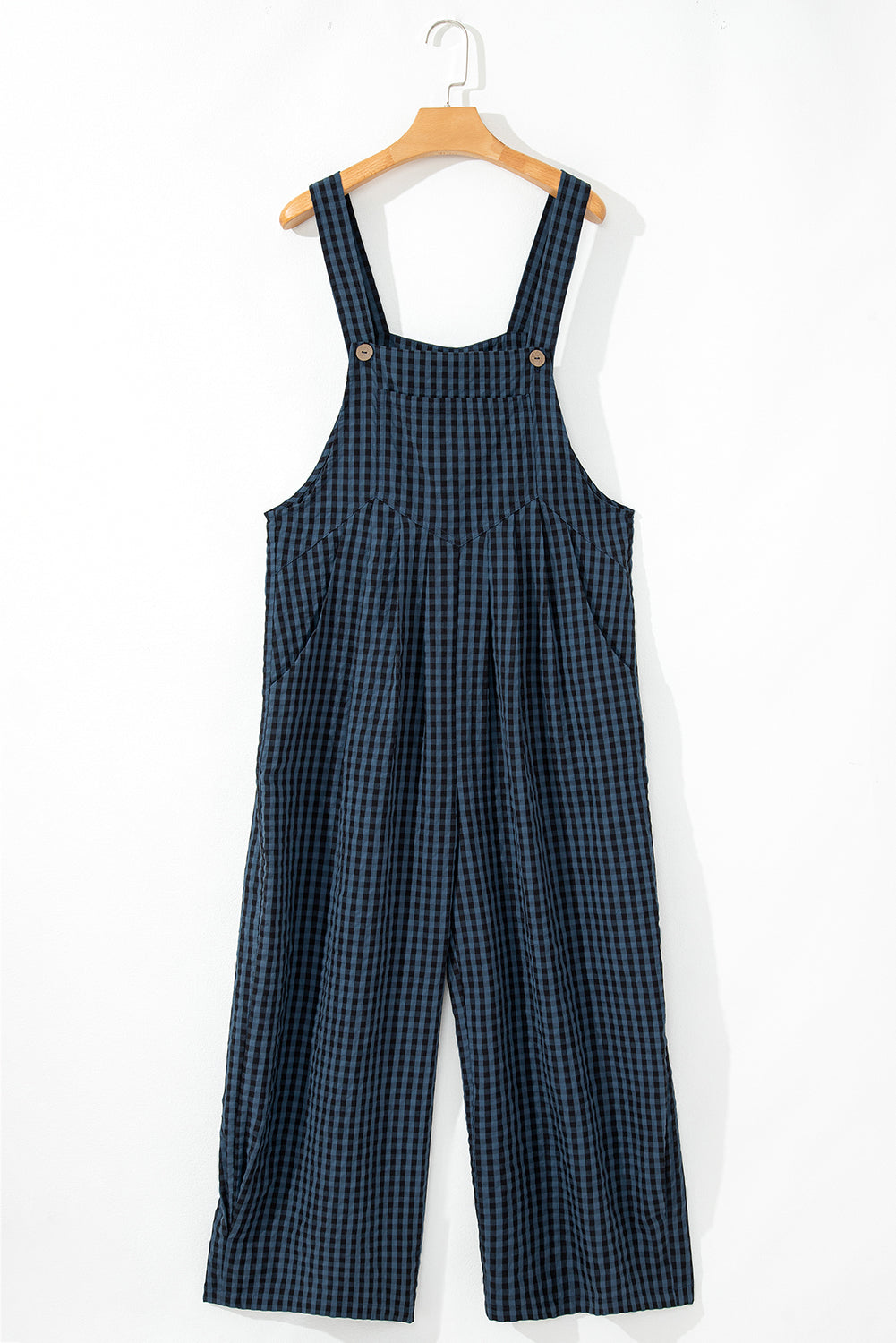 Sail Blue Plaid Print Buttoned Pocketed High Waist Overall-Chaelisa's New Jammies