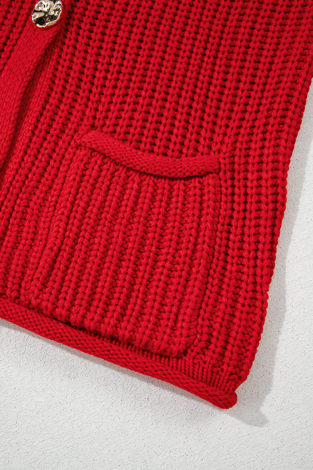 Fiery Red Solid Textured Knit Side Pockets Buttoned Sweater Vest-Chaelisa's New Jammies